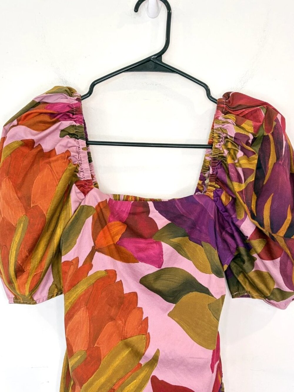 Anthropologie Farm Rio Puff-Sleeve Square-Neck Slim Mini Dress size XXS Tropical - Picture 7 of 16